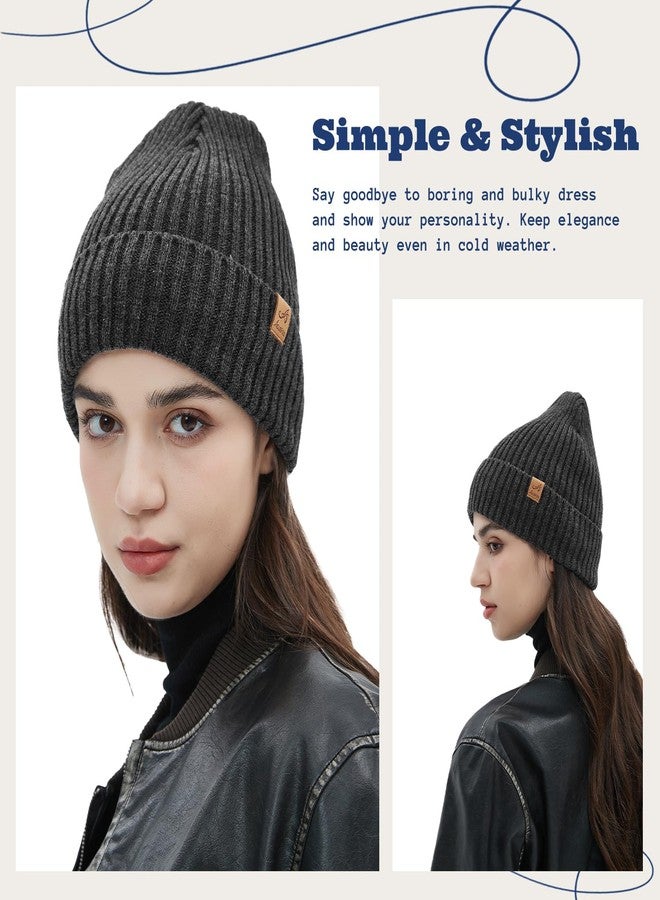 ACUSHLA Waterproof Windproof Cuff Beanie for Men & Women - Fleece-Lined Thick Warm Knitted Winter Hat for Cold Weather Unisex Heavyweight Watch Cap, Dark Grey - Image 2